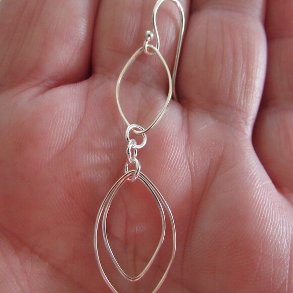 Sterling Silver Triple Pointed Oval Dangle Earrings - Picture 4 of 4